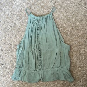 Sage green halter style tank with lace detailing